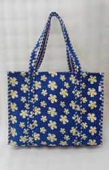 Handblock Printed Quilted Tote Bag without zip/button 17x18x 6 inches