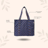 Handblock Printed Quilted Tote Bag without zip/button 17x18x 6 inches