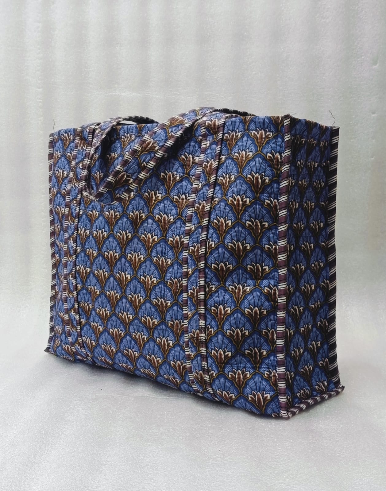 Handblock Printed Quilted Tote Bag without zip/button 17x18x 6 inches