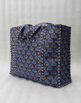 Handblock Printed Quilted Tote Bag without zip/button 17x18x 6 inches