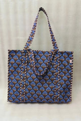 Handblock Printed Quilted Tote Bag without zip/button 17x18x 6 inches