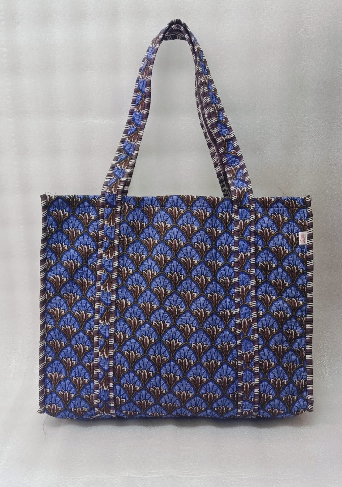 Handblock Printed Quilted Tote Bag without zip/button 17x18x 6 inches