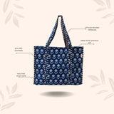 Handblock Printed Quilted Tote Bag without zip/button 17x18x 6 inches