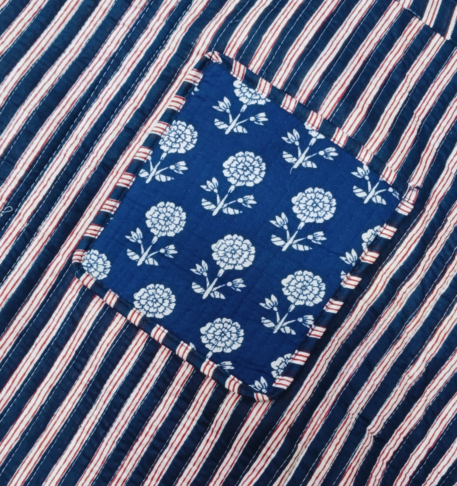 Handblock Printed Quilted Tote Bag without zip/button 17x18x 6 inches