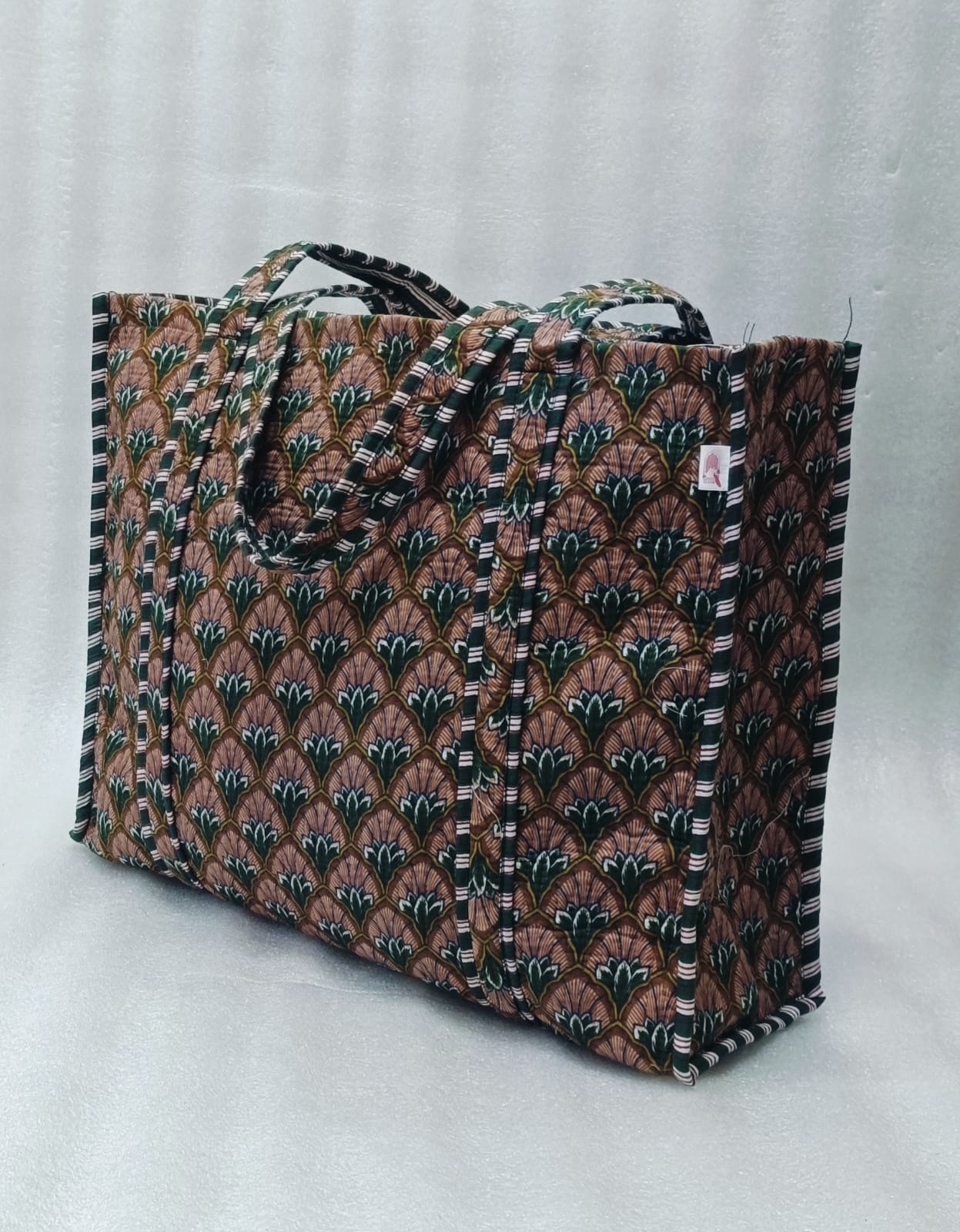 Handblock Printed Quilted Tote Bag without zip/button 17x18x 6 inches