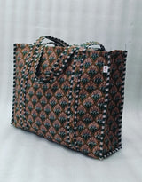 Handblock Printed Quilted Tote Bag without zip/button 17x18x 6 inches