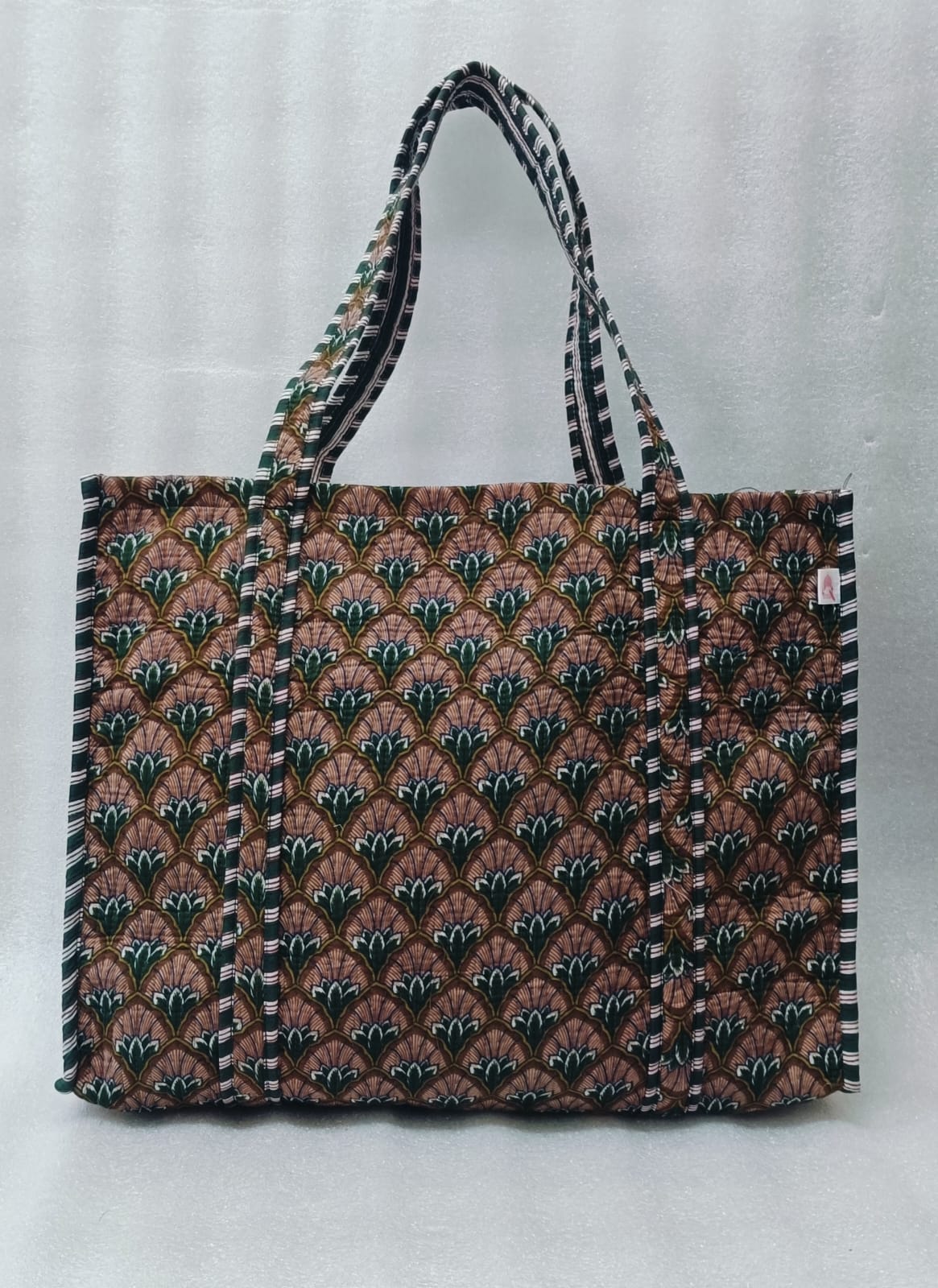 Handblock Printed Quilted Tote Bag without zip/button 17x18x 6 inches