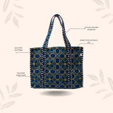 Handblock Printed Quilted Tote Bag without zip/button 17x18x 6 inches
