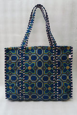 Handblock Printed Quilted Tote Bag without zip/button 17x18x 6 inches