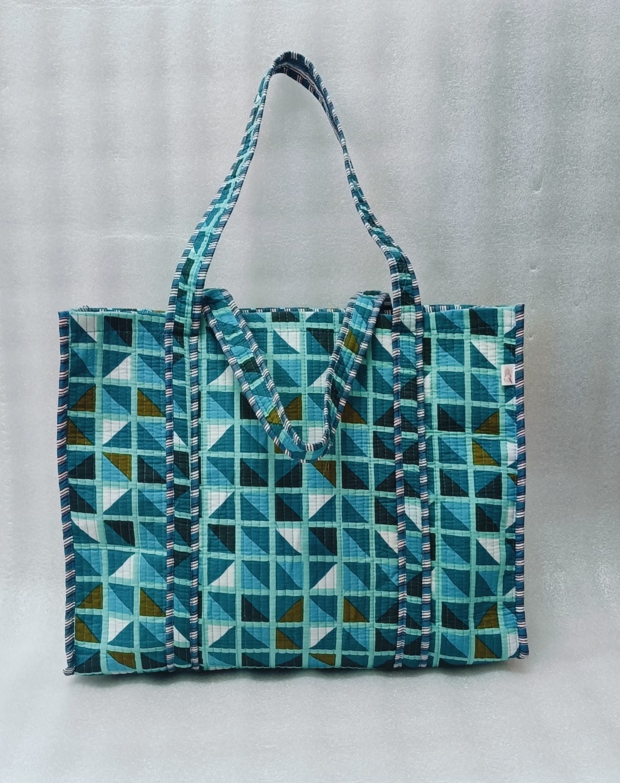 Handblock Printed Quilted Tote Bag without zip/button 17x18x 6 inches