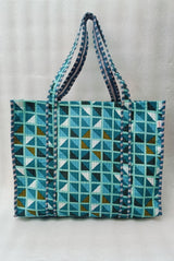 Handblock Printed Quilted Tote Bag without zip/button 17x18x 6 inches