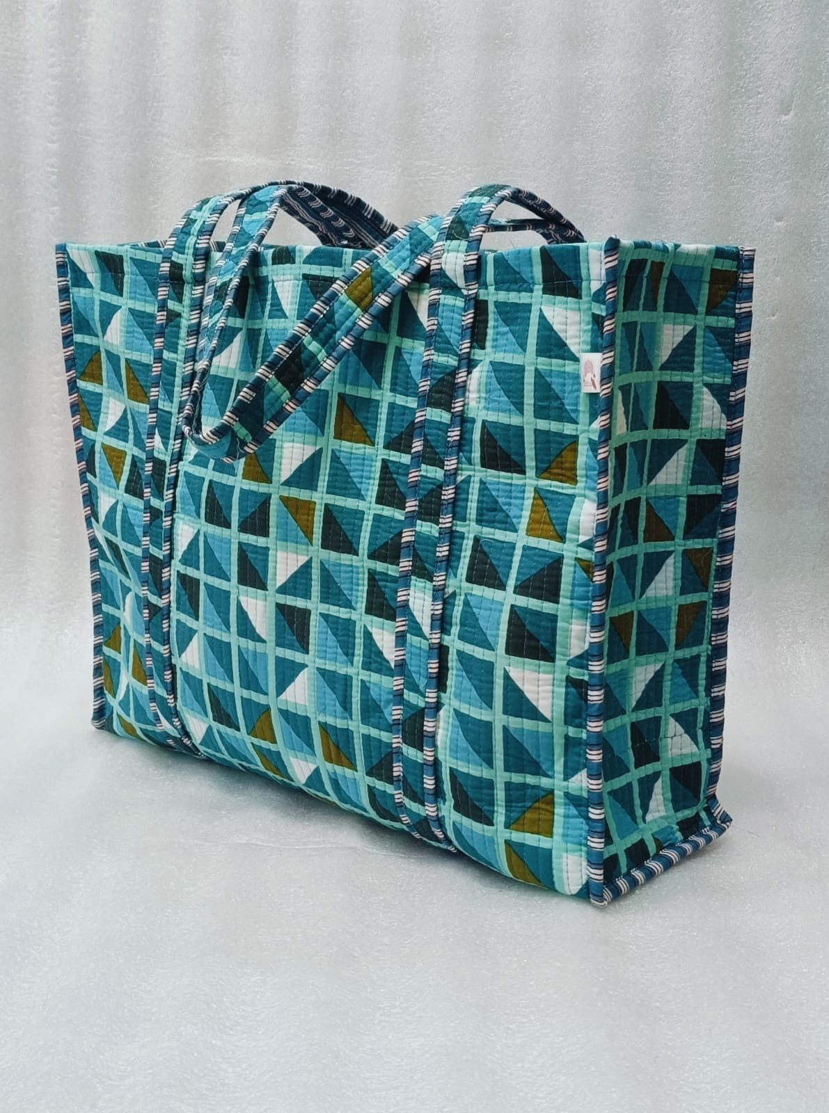 Handblock Printed Quilted Tote Bag without zip/button 17x18x 6 inches