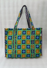 Handblock Printed Quilted Tote Bag without zip/button 17x18x 6 inches