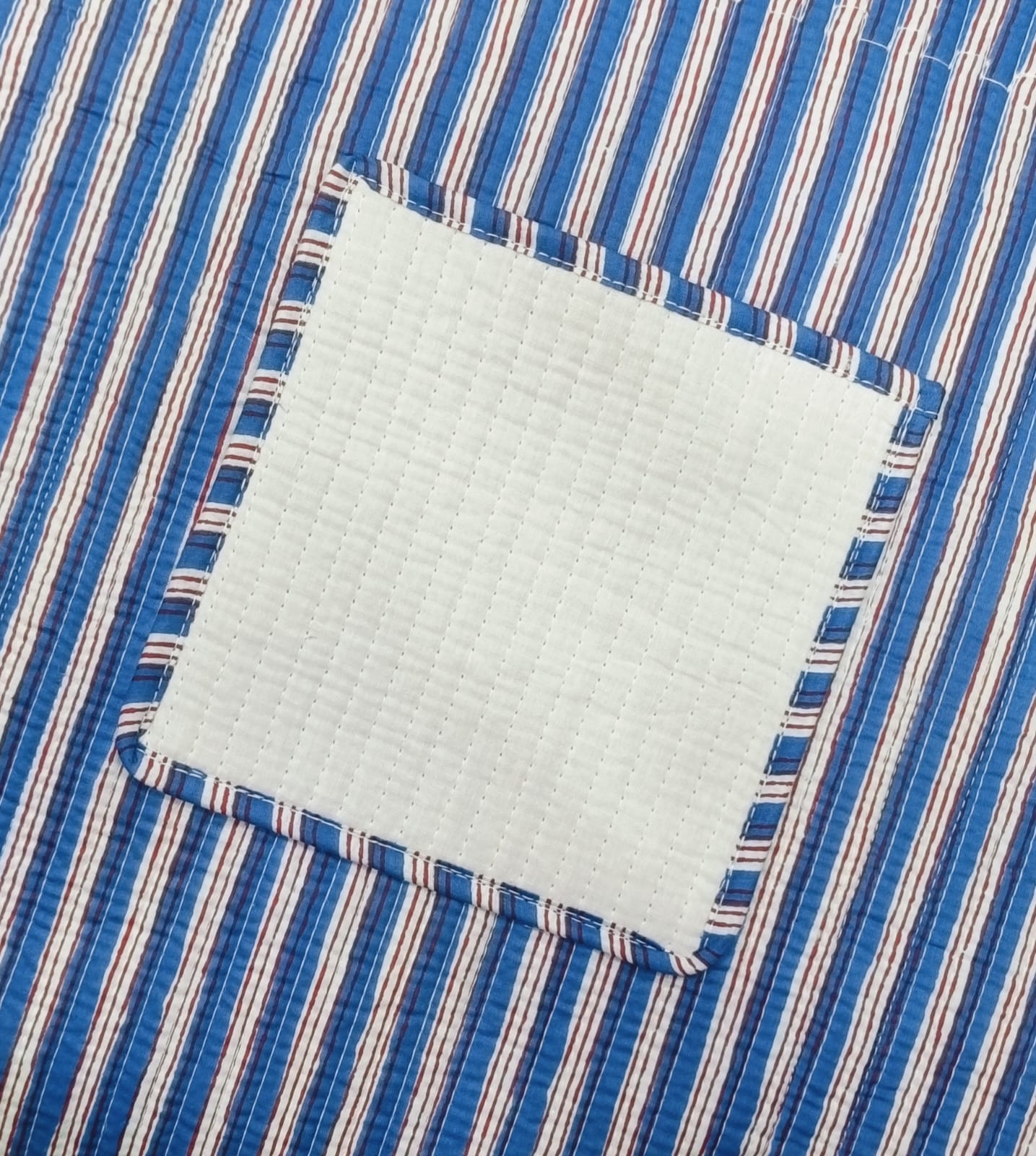 Classic White Block Printed Quilted Tote Bag without zip/button 17x18x 6 inches