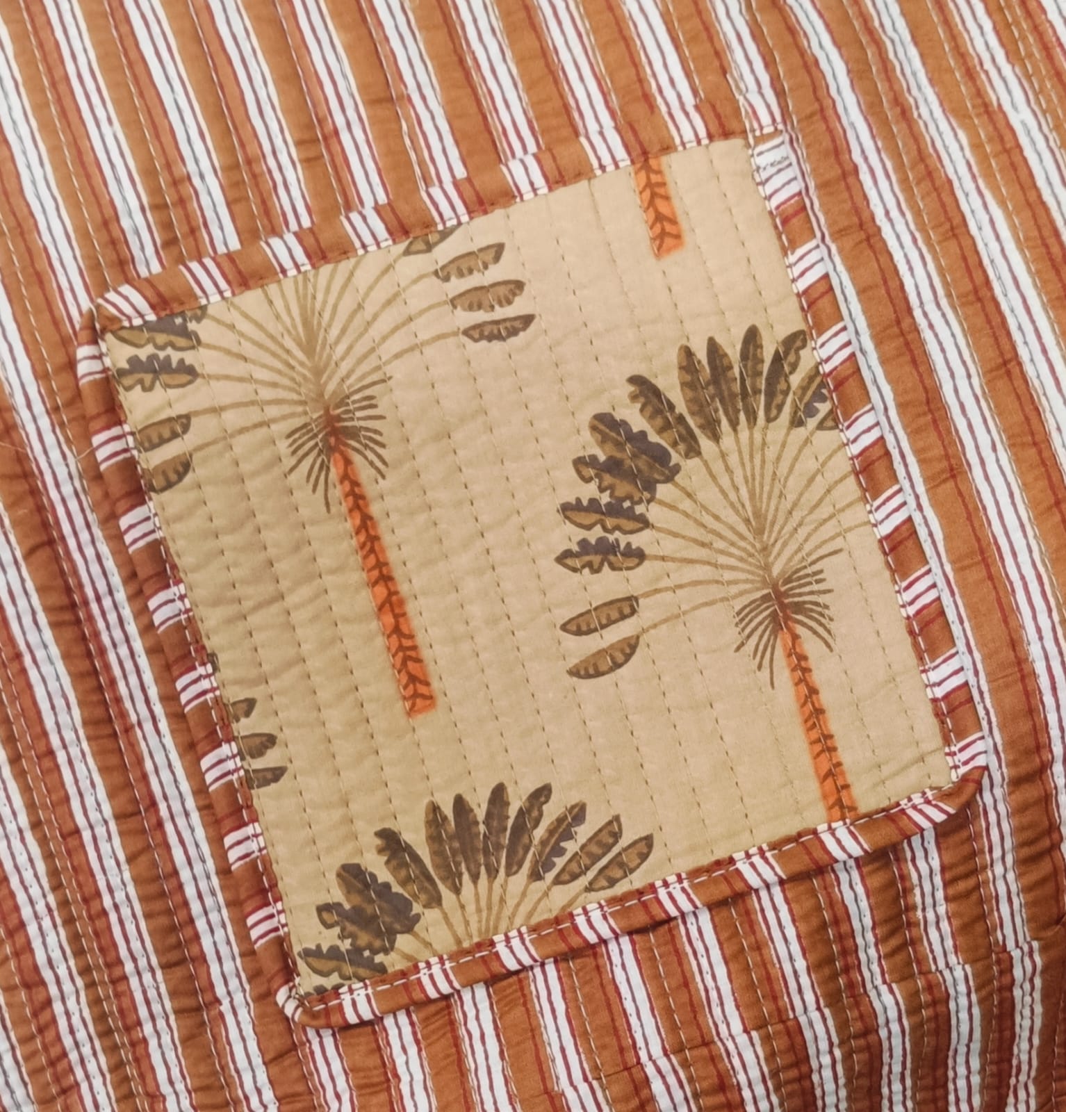 Handblock Printed Quilted Tote Bag without zip/button 17x18x 6 inches