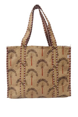 Handblock Printed Quilted Tote Bag without zip/button 17x18x 6 inches