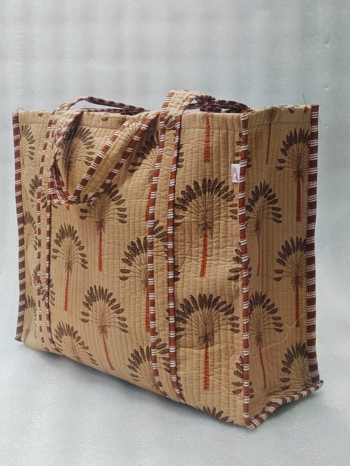 Handblock Printed Quilted Tote Bag without zip/button 17x18x 6 inches