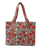Handblock Printed Quilted Tote Bag without zip/button 17x18x 6 inches