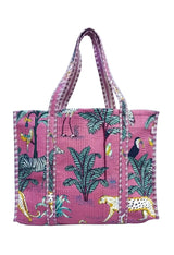 Handblock Printed Quilted Tote Bag without zip/button 17x18x 6 inches