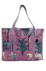 Handblock Printed Quilted Tote Bag without zip/button 17x18x 6 inches