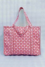 Handblock Printed Quilted Tote Bag without zip/button 17x18x 6 inches