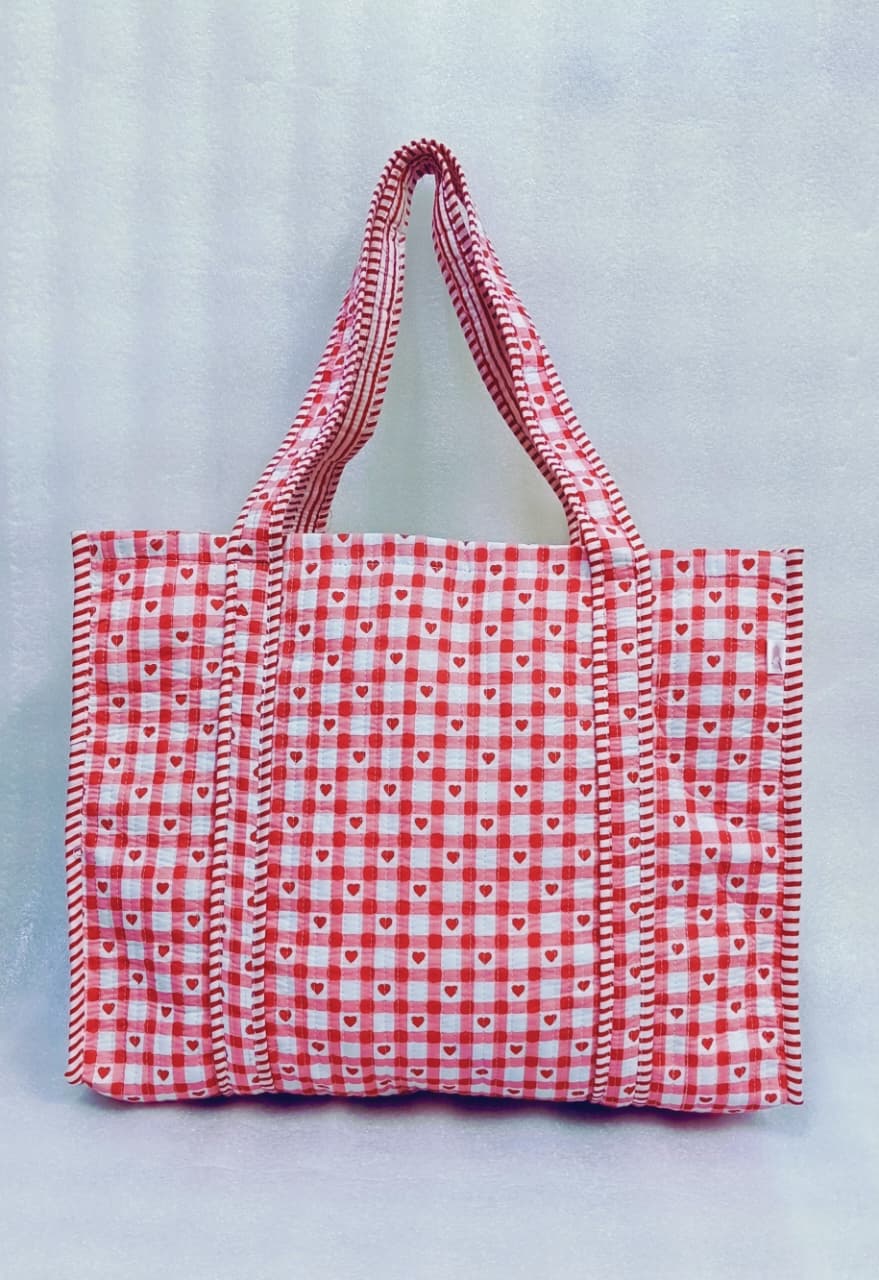 Handblock Printed Quilted Tote Bag without zip/button 17x18x 6 inches