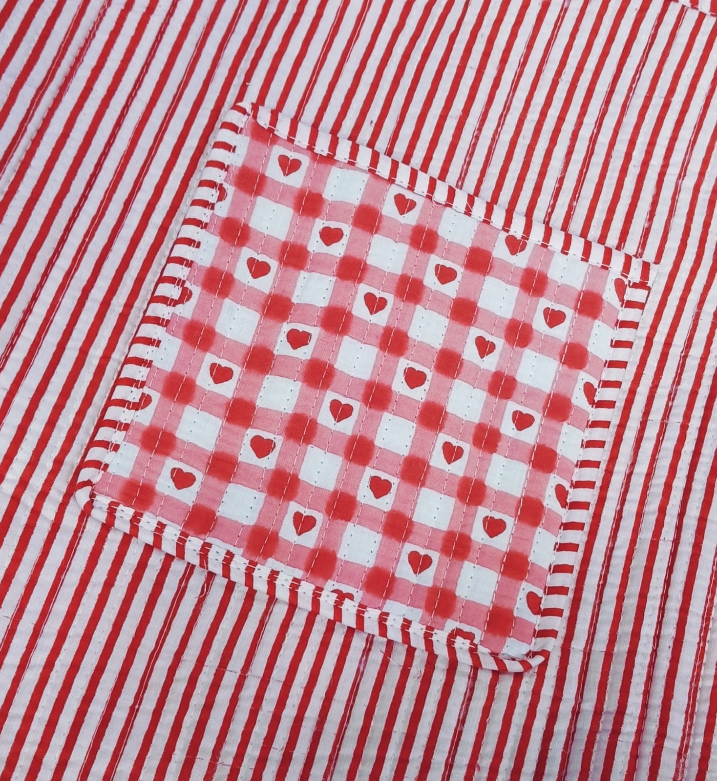 Handblock Printed Quilted Tote Bag without zip/button 17x18x 6 inches