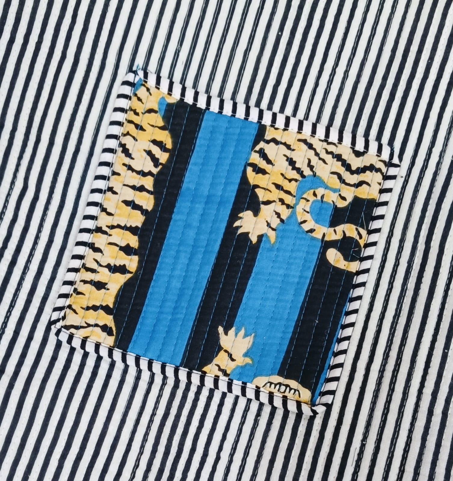 Handblock Printed Quilted Tote Bag without zip/button 17x18x 6 inches