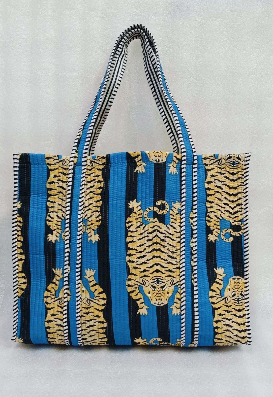 Handblock Printed Quilted Tote Bag without zip/button 17x18x 6 inches