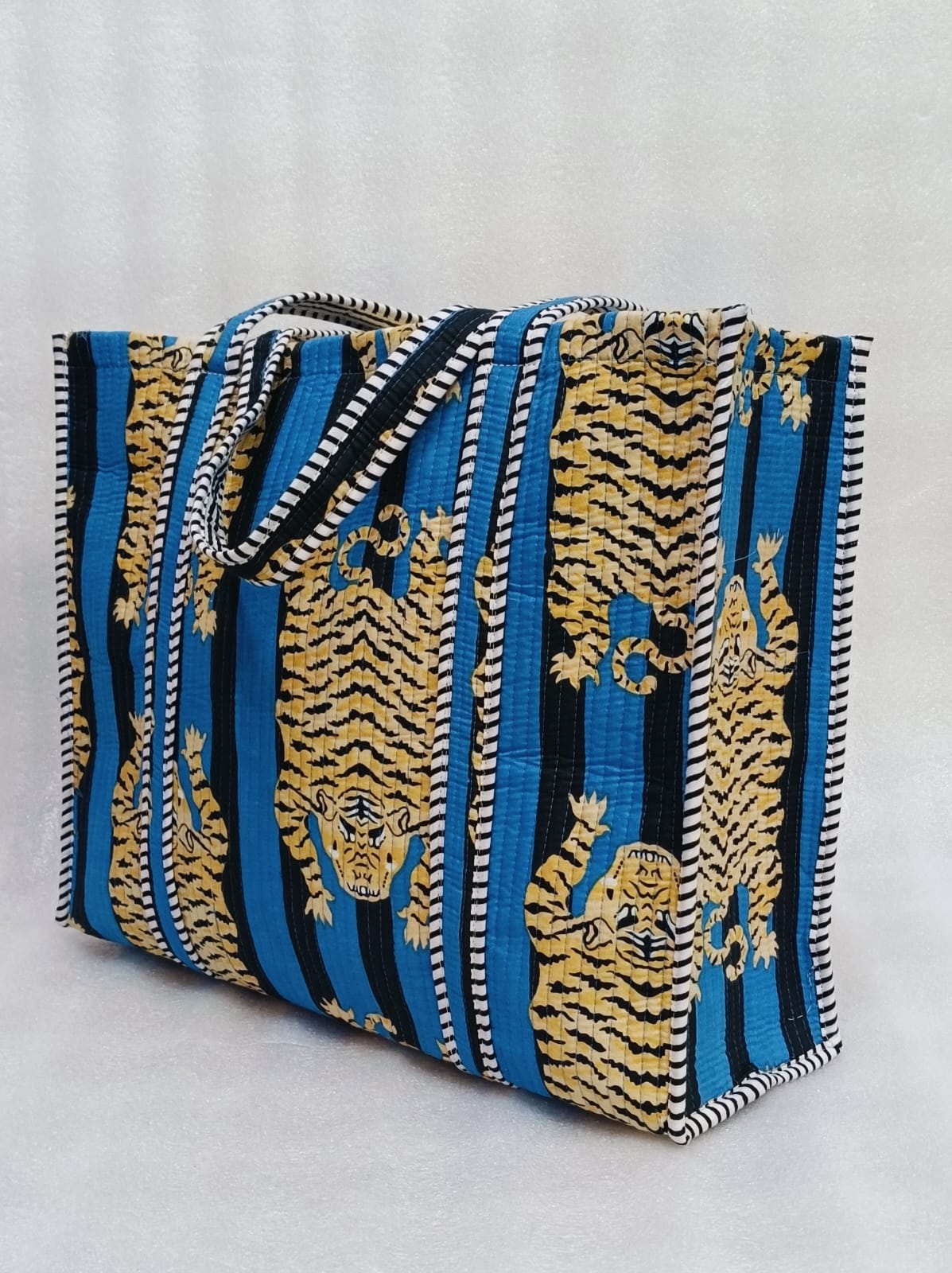 Handblock Printed Quilted Tote Bag without zip/button 17x18x 6 inches