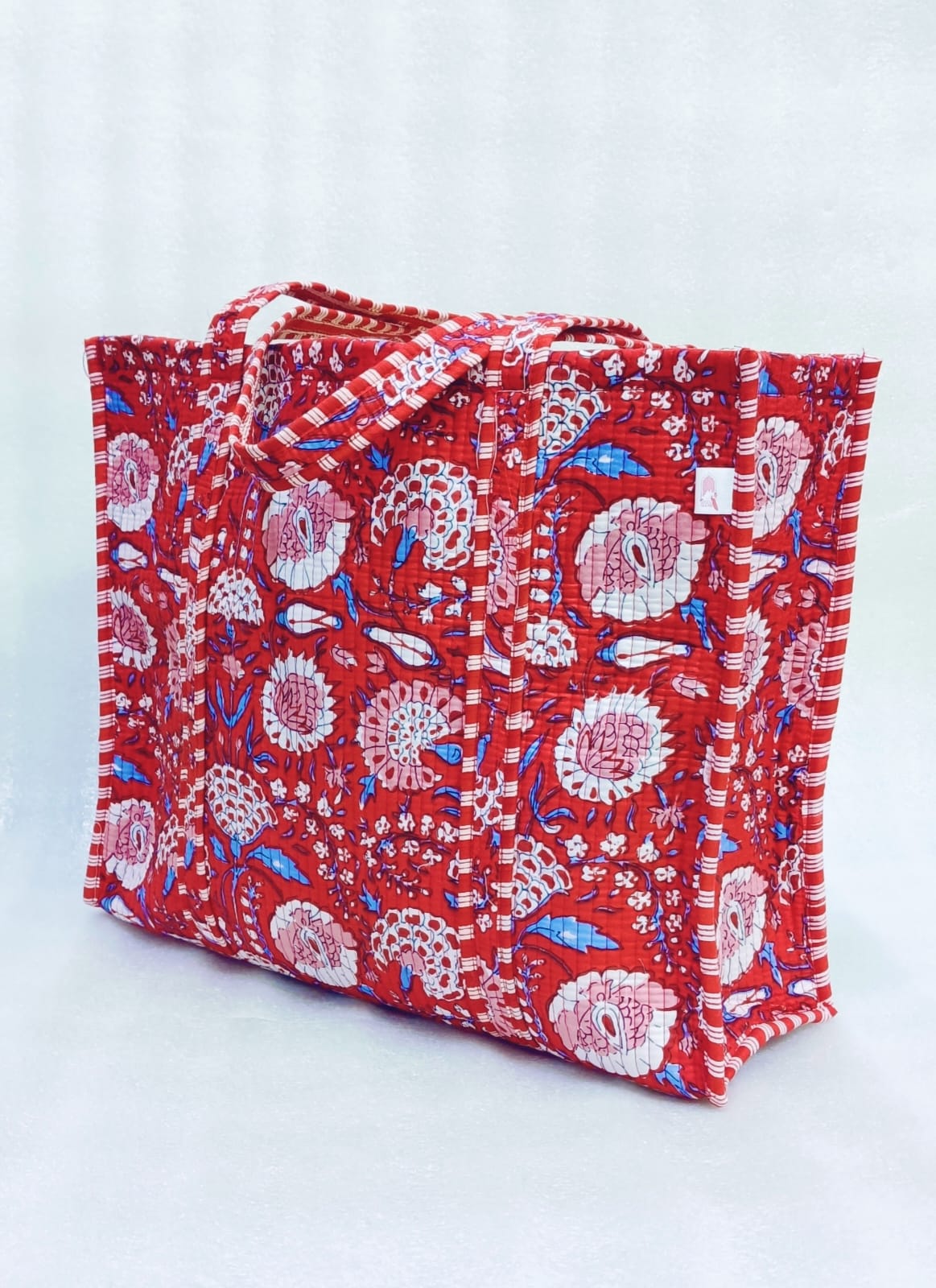 Handblock Printed Quilted Tote Bag without zip/button 17x18x 6 inches
