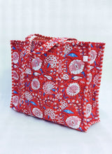 Handblock Printed Quilted Tote Bag without zip/button 17x18x 6 inches