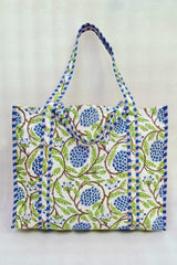 Handblock Printed Quilted Tote Bag without zip/button 17x18x 6 inches