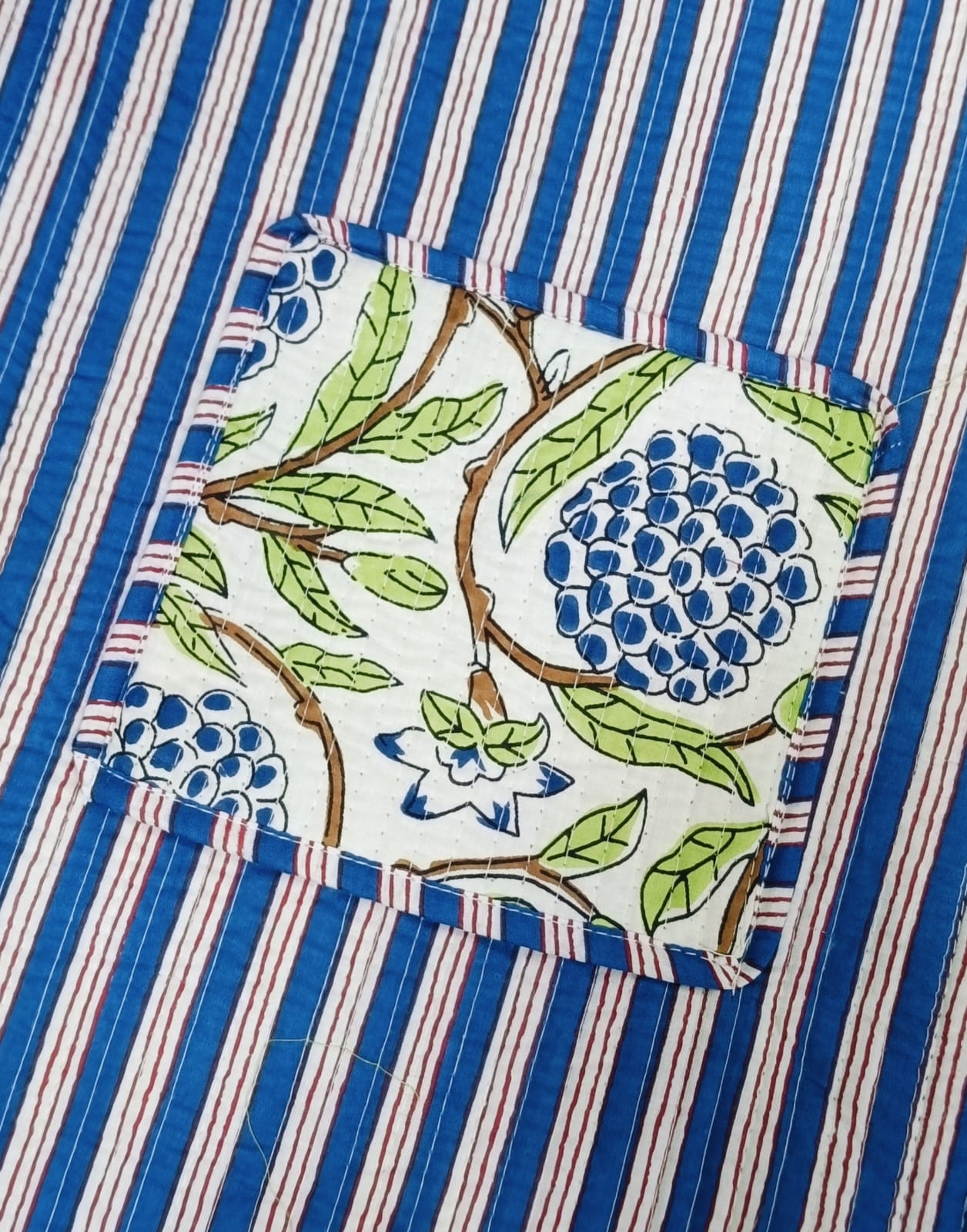 Handblock Printed Quilted Tote Bag without zip/button 17x18x 6 inches