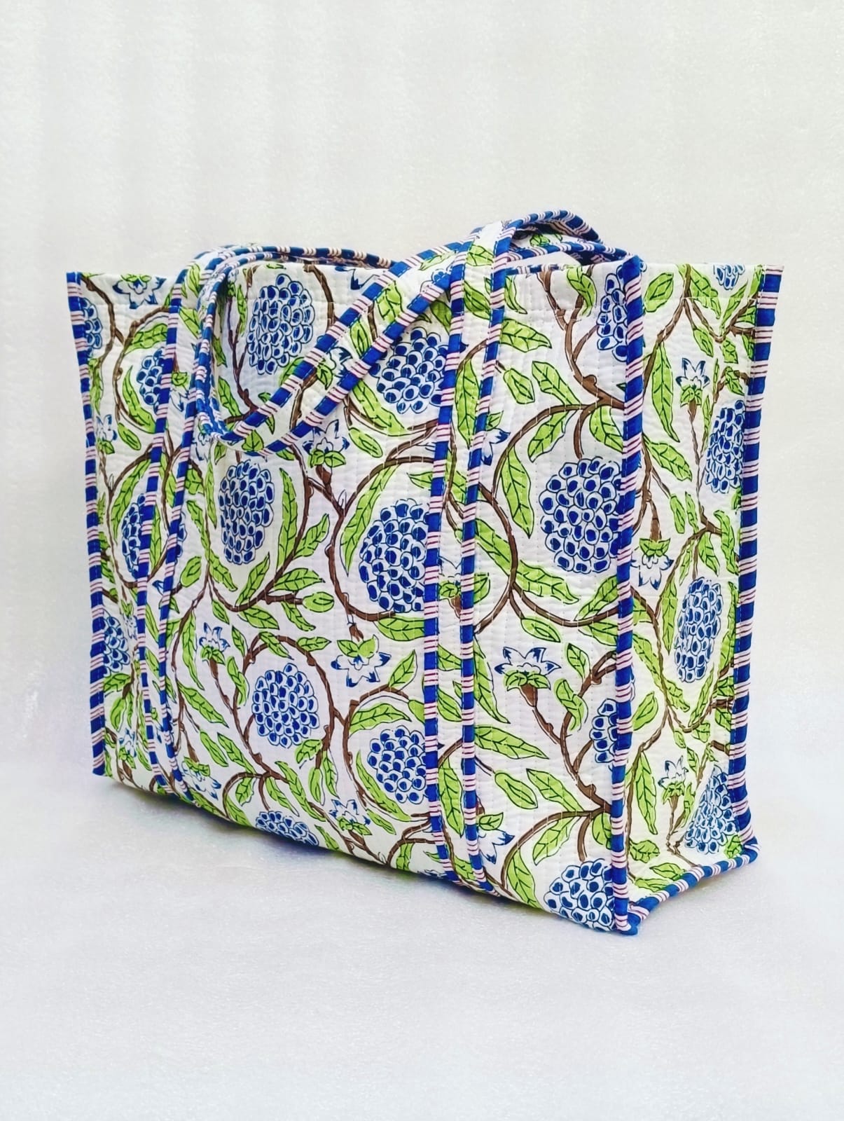 Handblock Printed Quilted Tote Bag without zip/button 17x18x 6 inches
