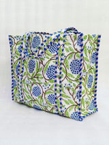 Handblock Printed Quilted Tote Bag without zip/button 17x18x 6 inches