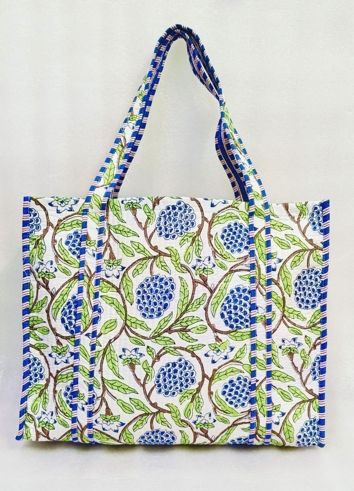 Handblock Printed Quilted Tote Bag without zip/button 17x18x 6 inches