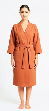 Waffle Cotton Premium Plain Style Unisex Bathrobe - Free Size