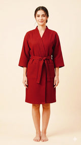 Waffle Cotton Premium Plain Style Unisex Bathrobe - Free Size