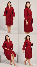 Waffle Cotton Premium Plain Style Unisex Bathrobe - Free Size