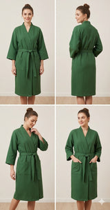 Waffle Cotton Premium Plain Style Unisex Bathrobe - Free Size
