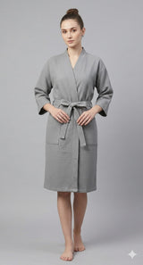 Waffle Cotton Premium Plain Style Unisex Bathrobe - Free Size