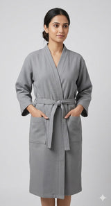 Waffle Cotton Premium Plain Style Unisex Bathrobe - Free Size