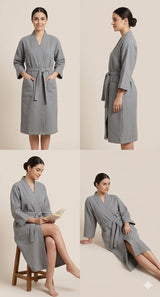 Waffle Cotton Premium Plain Style Unisex Bathrobe - Free Size