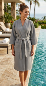 Waffle Cotton Premium Plain Style Unisex Bathrobe - Free Size