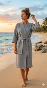 Waffle Cotton Premium Plain Style Unisex Bathrobe - Free Size