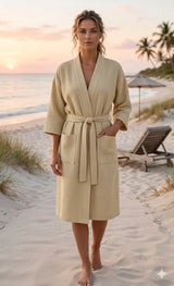 Waffle Cotton Premium Plain Style Unisex Bathrobe - Free Size
