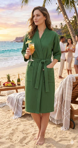 Waffle Cotton Premium Plain Style Unisex Bathrobe - Free Size