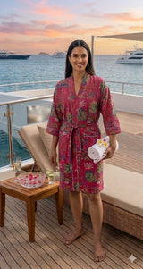 Cotton Kimono Handblock Printed Unisex Bathrobe - Free Size
