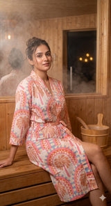 Cotton Kimono Handblock Printed Unisex Bathrobe - Free Size